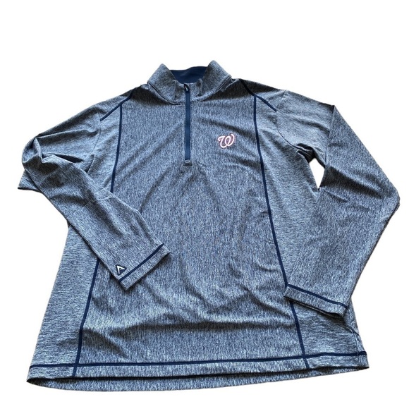 ANTIGUA WASHINGTON NATIONALS MENS CHARCOAL ACTION LONG SLEEVE 1/4 ZIP PULLOVER - Picture 4 of 15